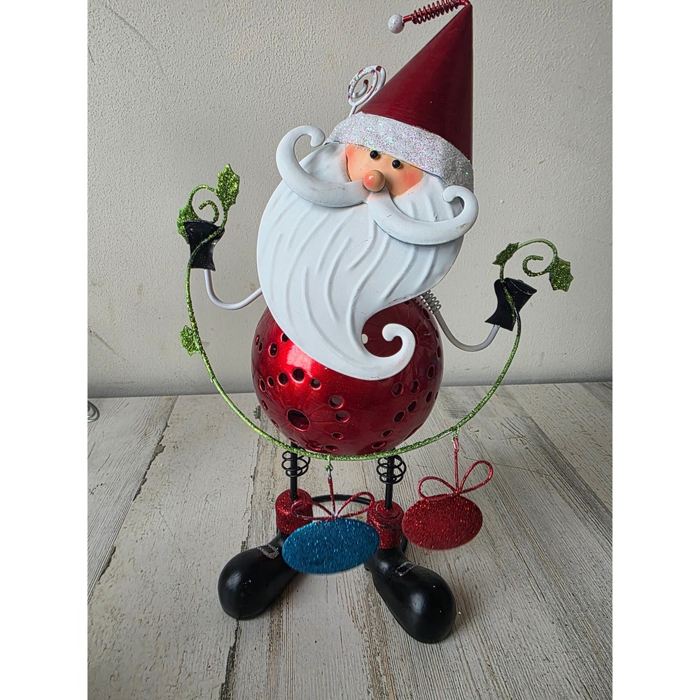 Vintage Pier 1 metal Santa candle holder bobblehead‎ glitter ornaments Xmas